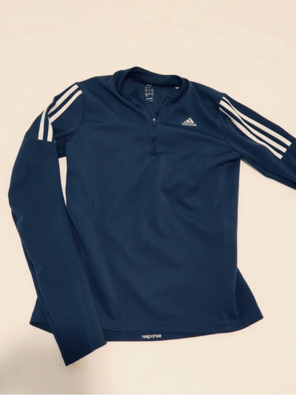 adidas Navy Blue Long Sleeve Quarter-Zip Top with White Stripes